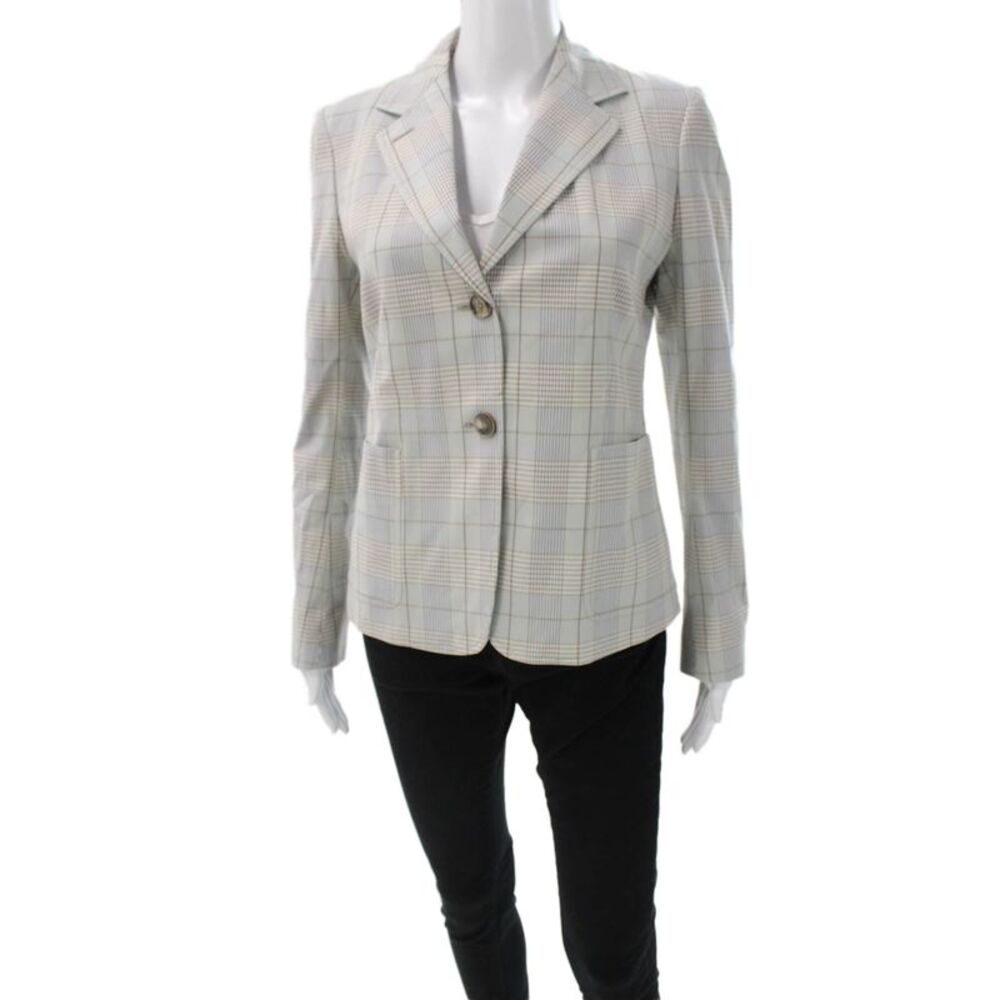 QL2 Women Plaid Cotton Button Long Sleeve Basic Jacket Multicolor Size 42